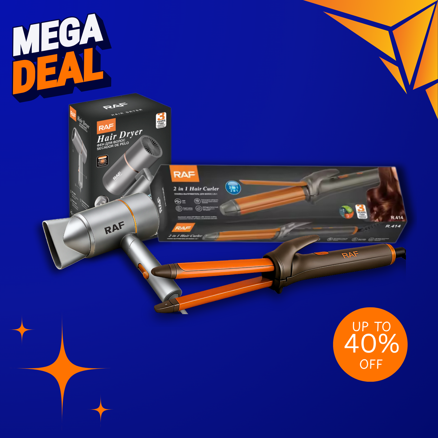 2-in-1 Straightener & Hair Curler + Foldable Hair Dryer