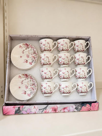 Spring Coffee Cups with Saucers (12-Piece Set)