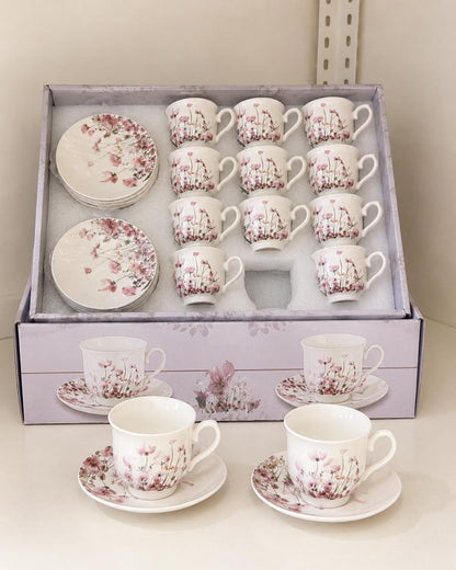 Spring Coffee Cups with Saucers (12-Piece Set)