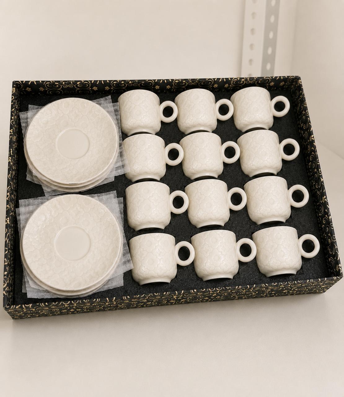 Textured Coffee Cups with Saucers (12-Piece Set)