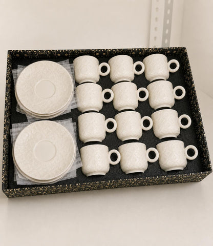 Textured Coffee Cups with Saucers (12-Piece Set)