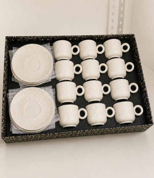 Textured Coffee Cups with Saucers (12-Piece Set)