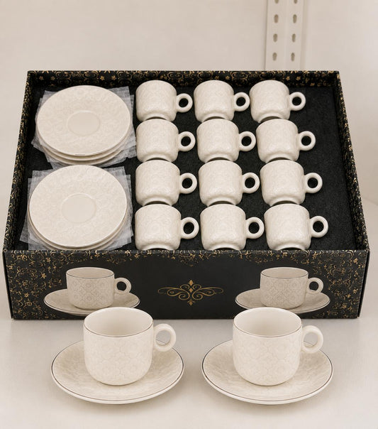 Textured Coffee Cups with Saucers (12-Piece Set)